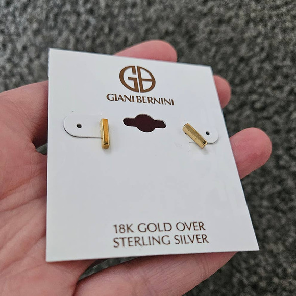 NWT! Giani Bernini Polished Bar Stud Earrings in 18k Gold-Plated Sterling - Picture 5 of 5